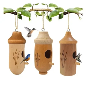 IFCOW Natural Wooden Hummingbird House Set Bird Nest (3 Pack)