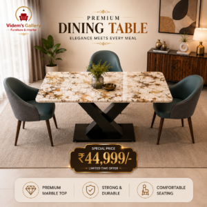 Premium 4 Seater Marble Top Dining Table Set