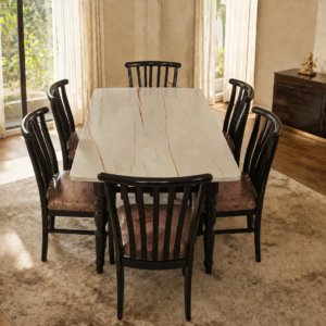 6 Seater Teak & Italian Marble Dining Set