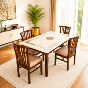 4 Seater Teak & Italian Marble Dining Set