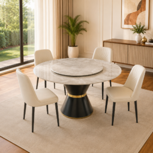 Round Marble Dining Set with Rotator (1+4)