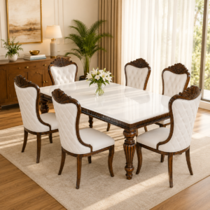 6 Seater Teak & Marble Dining Set