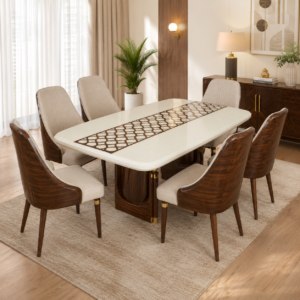 Luxury 6 Seater Onyx & Teak Lattice Dining Set (Premium)