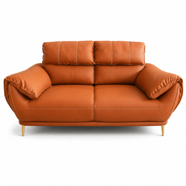Plush Pillow-Top 2 Seater Sofa — Tan Leatherette