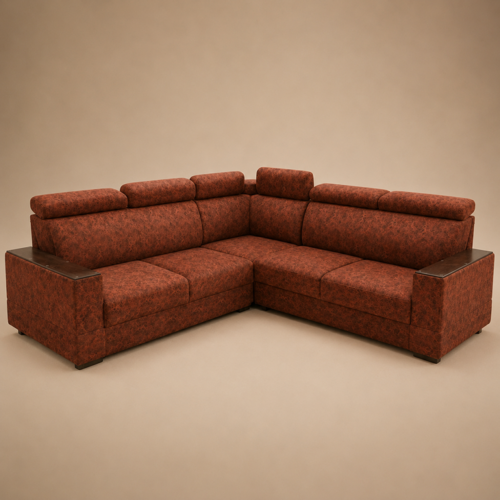 L-Corner Brown Model Sofa with Wooden Handle (9x7 ft)