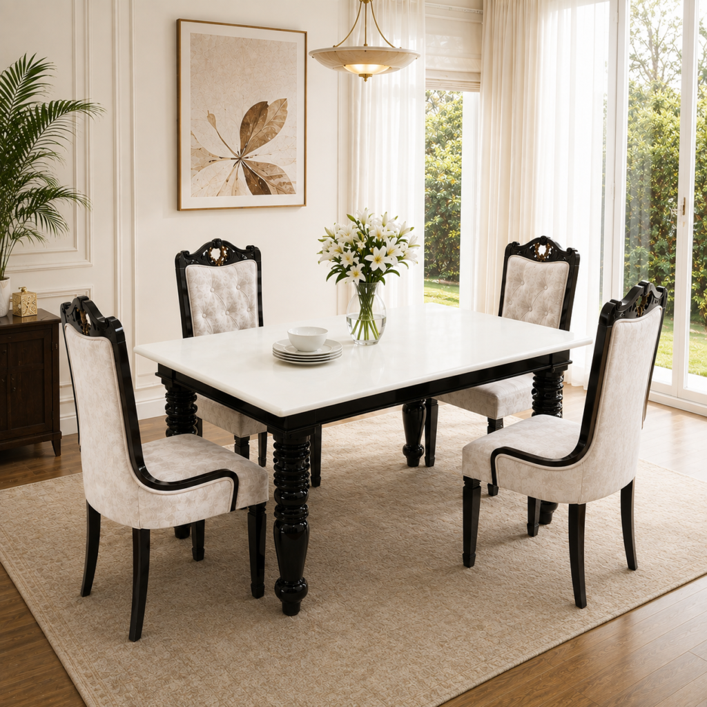Onyx Marble Dining Set with Cushion Chairs (1+4)