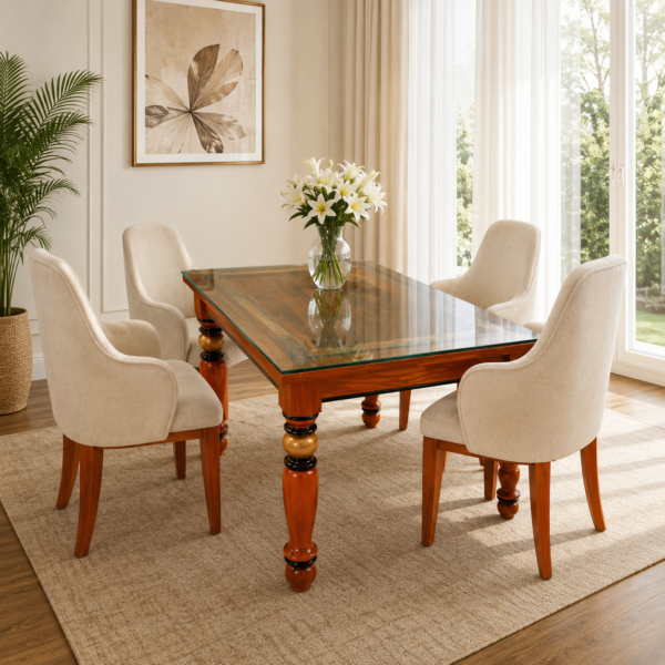 Wooden Top with Glass 4-Seater Dining Set (1+4)