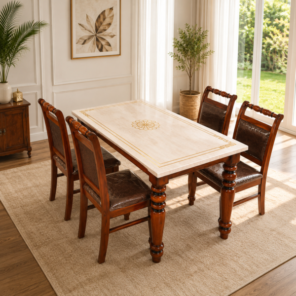 Marble Top Qular Model 4-Seater Dining Set (1+4)