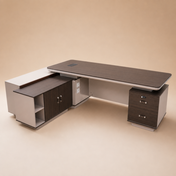 7 Ft Executive Office Table with Side Storage Cabinet