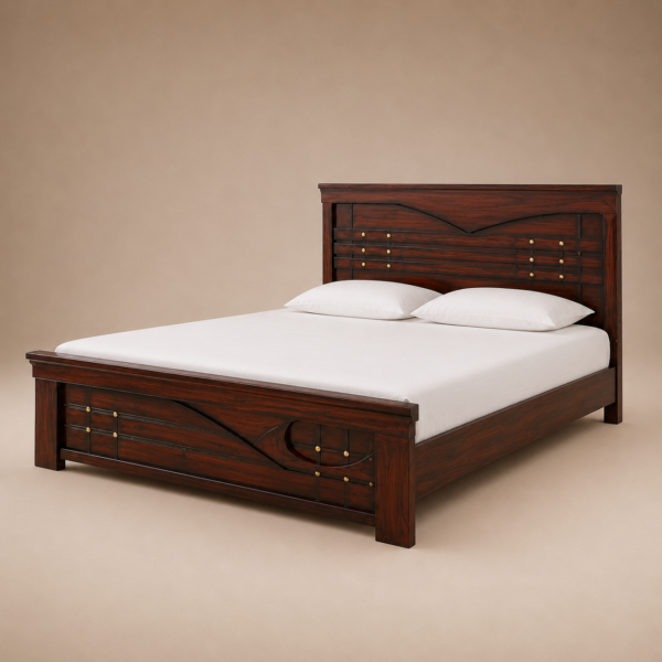 Regent Brass-Studded Solid Wood Bed — 5×6