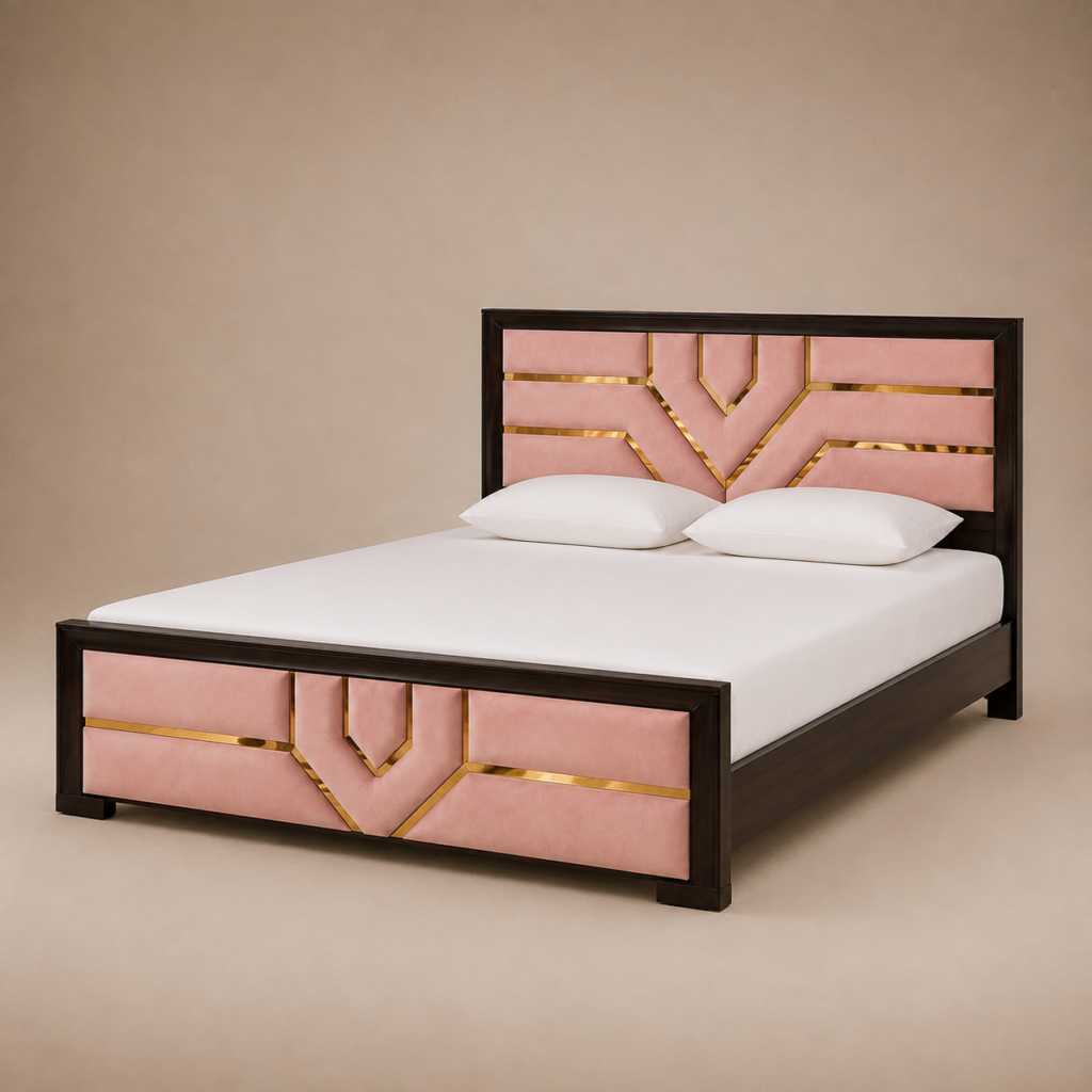 Blush Chevron Upholstered Bed — 6×6